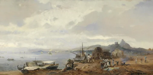 Pescatori in un paesaggio costiero del sud Italia